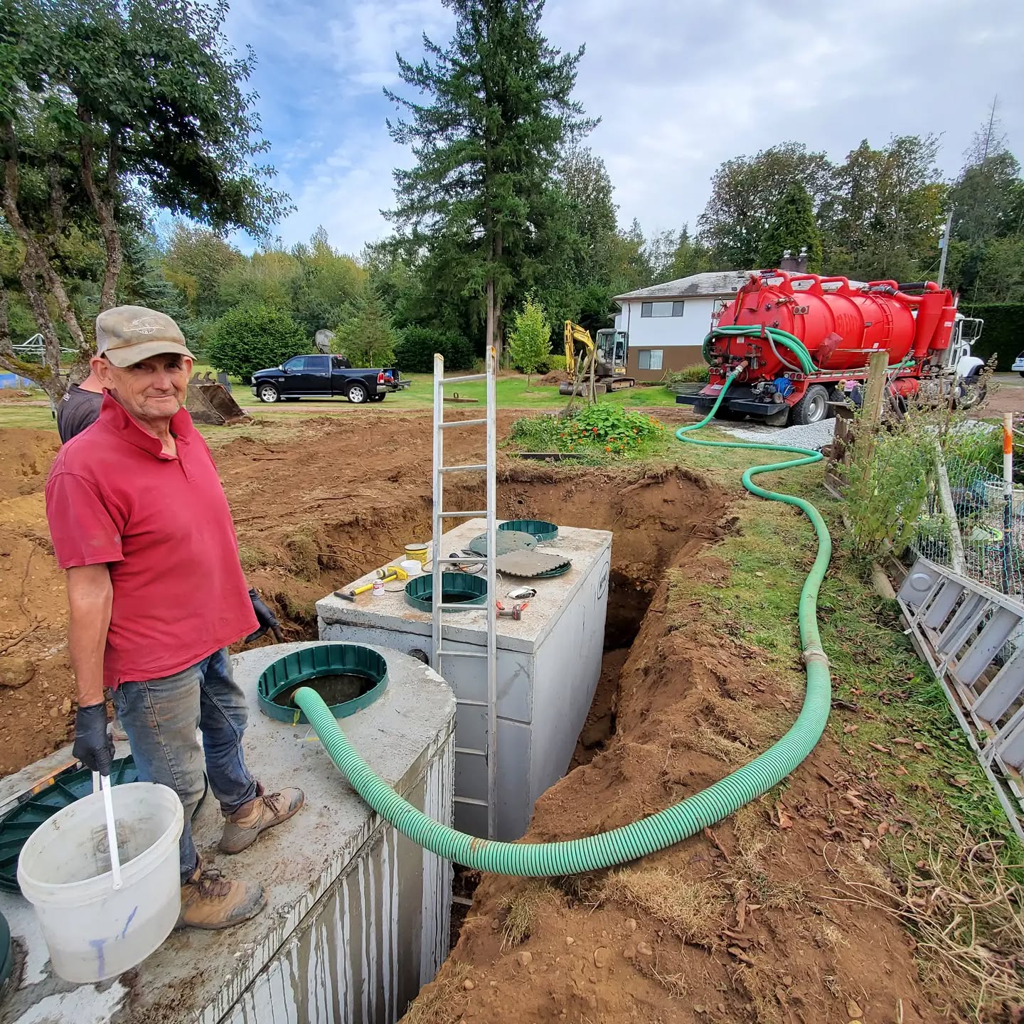 Clearset's water delivery truck filling a new system with non-potable water.