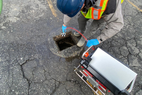 Clearset VAC Truck Services employee performing a sewer line scoping